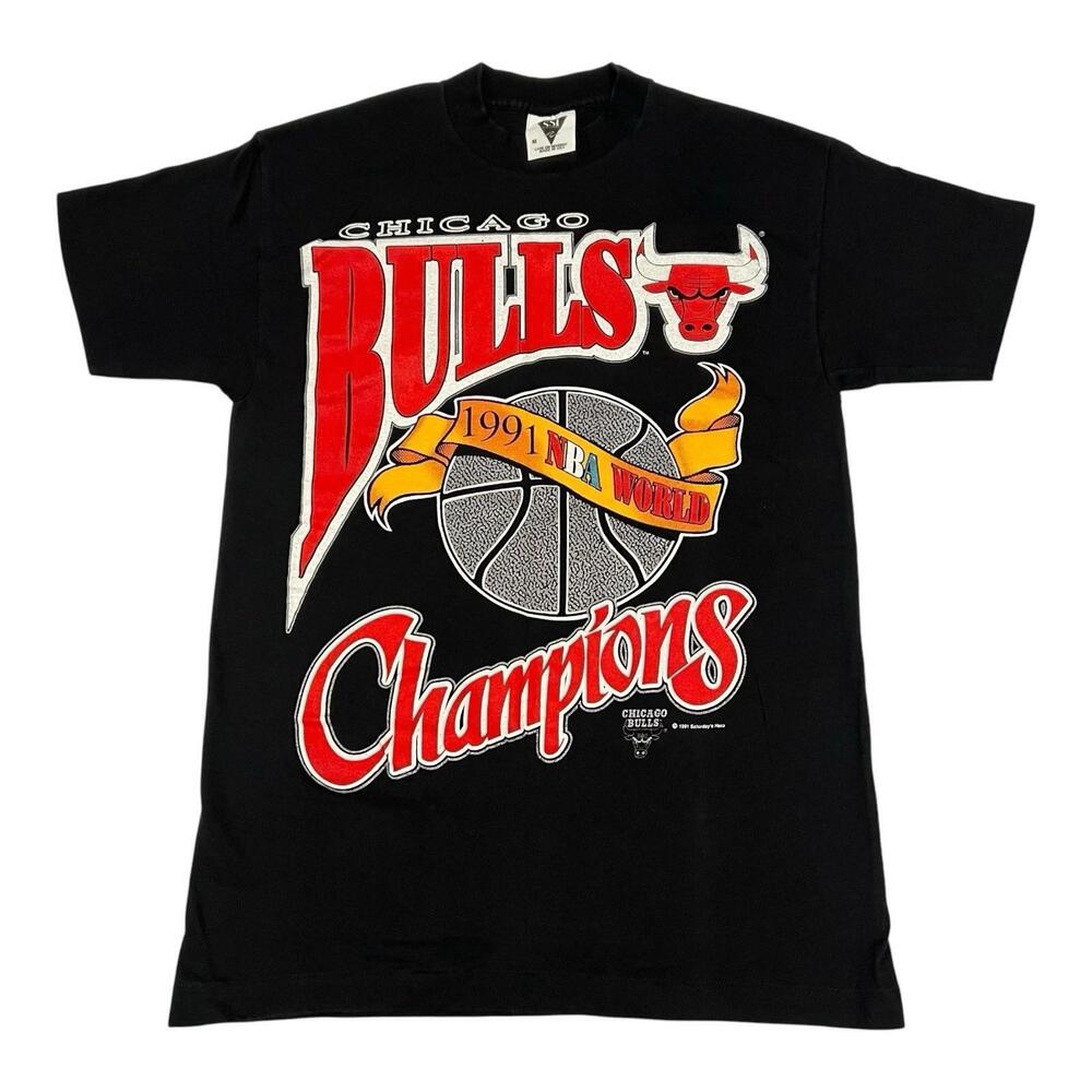 Vtg Chicago Bulls T-Shirt Single Stitch 1991 World Champs Unisex Adult  M Usa